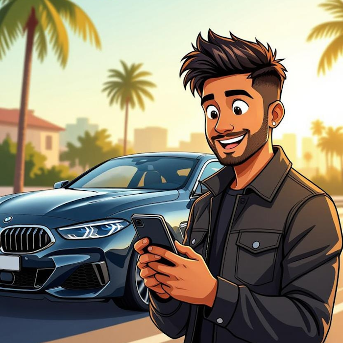 Company car driver performing vehicle check with app